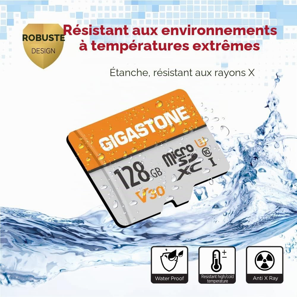 Lot De 2 Cartes Mémoire 128 Go Micro SDXC, Compatible Avec Gopro Caméra Drone Tablette Samsung Sony, Haute Vitesse Pour 4K UHD Vidéo, A1 U3 C10 Avec Mini Étui Et Adaptateur SD.