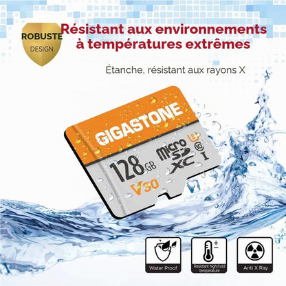 Lot De 2 Cartes Mémoire 128 Go Micro SDXC, Compatible Avec Gopro Caméra Drone Tablette Samsung Sony, Haute Vitesse Pour 4K UHD Vidéo, A1 U3 C10 Avec Mini Étui Et Adaptateur SD.