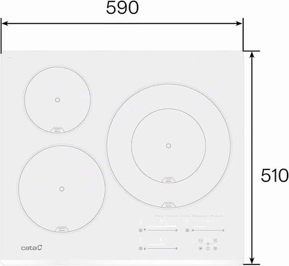 , Plaque D'Induction, Modèle INSB 6003 WH, 3 Zones De Cuisson, 9 Niveaux De Puissance + Booster 52X60X6Cm Blanc