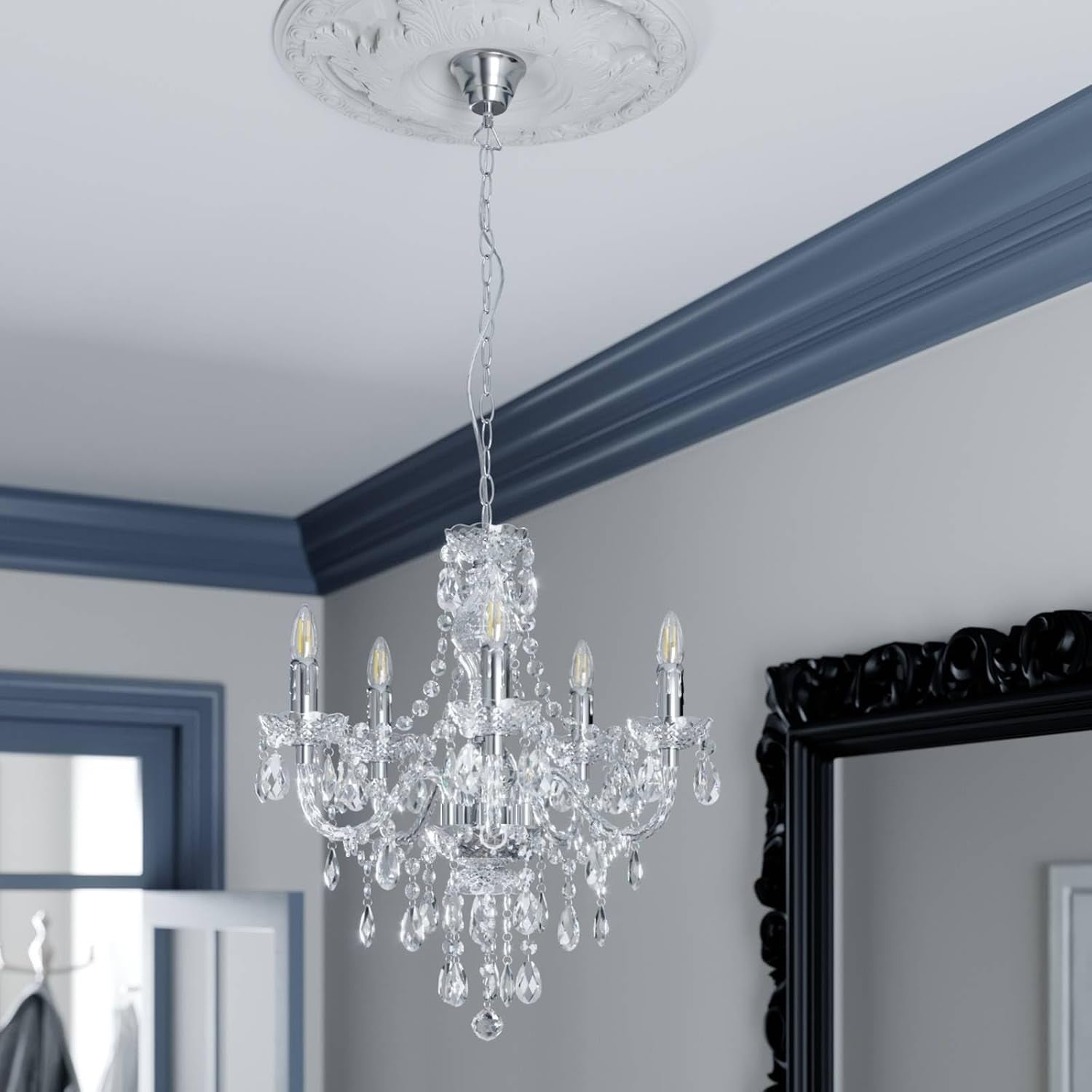 Lustre Merida À Intensité Variable (Antique, Classic) En Transparent E. A. Pour Salon & Salle Manger (À 5 Lampes E14) Suspension Suspension Lustre Lampe Plafonnier