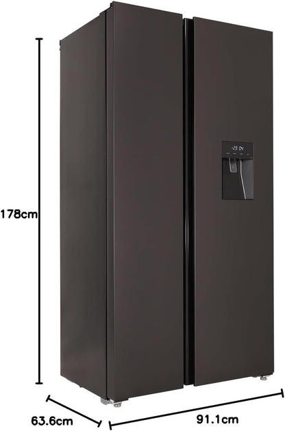 Respekta Réfrigérateur-Congélateur Côte À Côte Avec Distributeur D'Eau En Acier Noir AC178BSWS-18 / H:178 Cm, L:91 Cm/Compartiment Réfrigérateur De 326 L, Congélateur De 174 L, No Frost