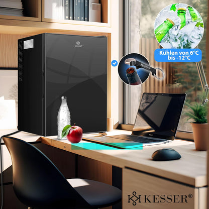 KESSER® Mini Réfrigérateur Avec Façade En Verre, Capacité Utile De 40 L, Silencieux, 22 Db, Verrouillable, Chambre À Coucher, Butée De Porte Interchangeable, Env. 6 À 12 °C, Hauteur 57 Cm, Éclairage