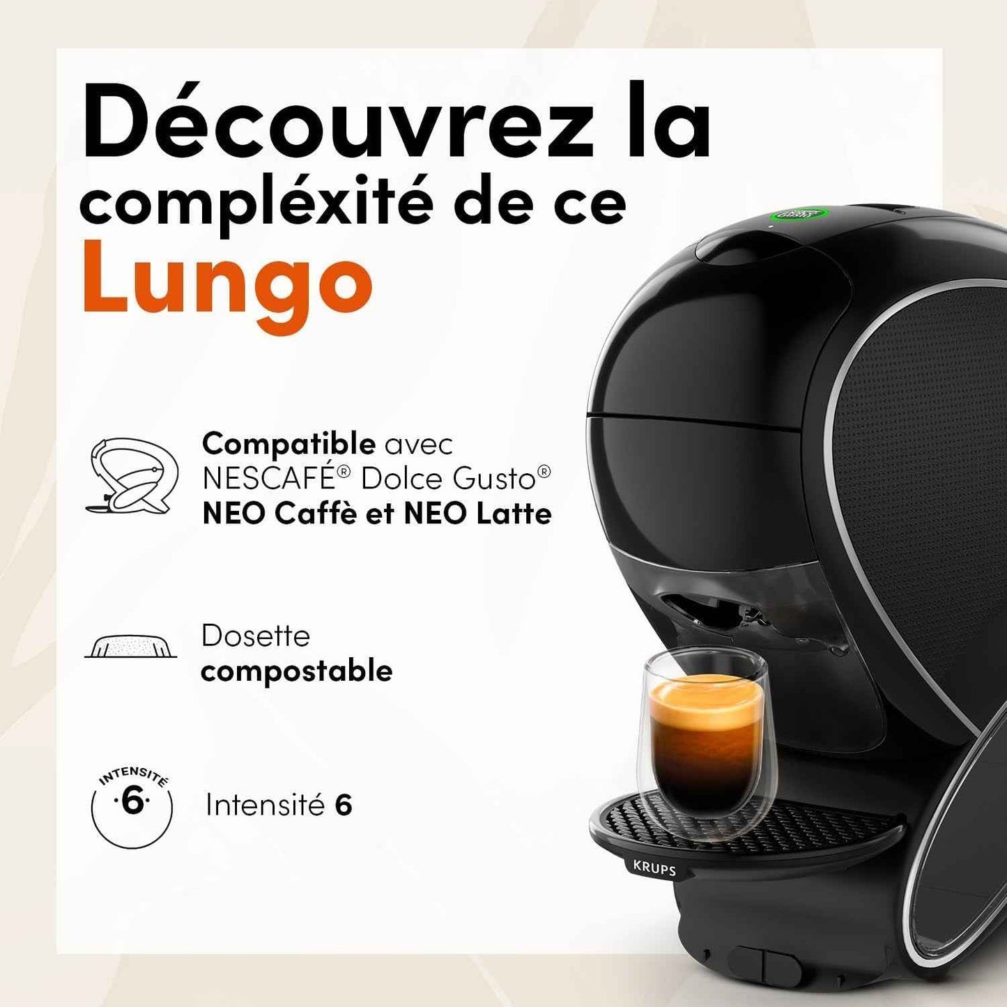 Lungo, 72 Dosettes De Café, 6 X 12 | Dosettes Compostables , Compatibles Uniquement Avec Les Machines NDG NEO , Extraction Haute Pression Equilibrée