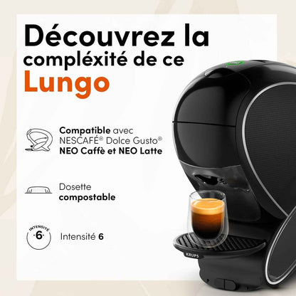 Lungo, 72 Dosettes De Café, 6 X 12 | Dosettes Compostables , Compatibles Uniquement Avec Les Machines NDG NEO , Extraction Haute Pression Equilibrée