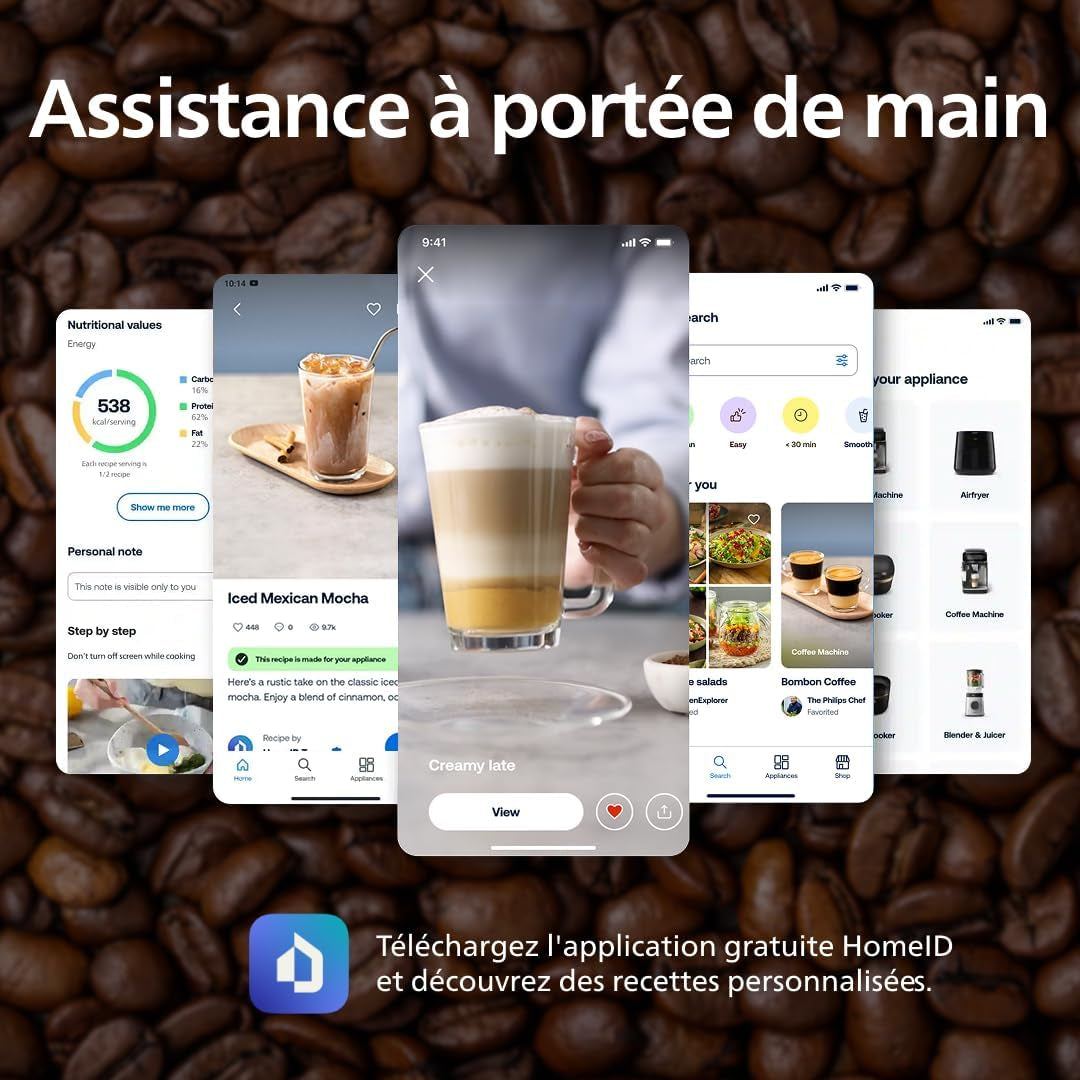 Machine À Café Grain 2200, 2 Boissons, Mousseur À Lait, Noir Mat | Expresso Broyeur Avec Écran Tactile, Mousseur À Lait Classique, Aroma Extract, Broyeur 100% Céramique, App Homeid (EP2220/10)