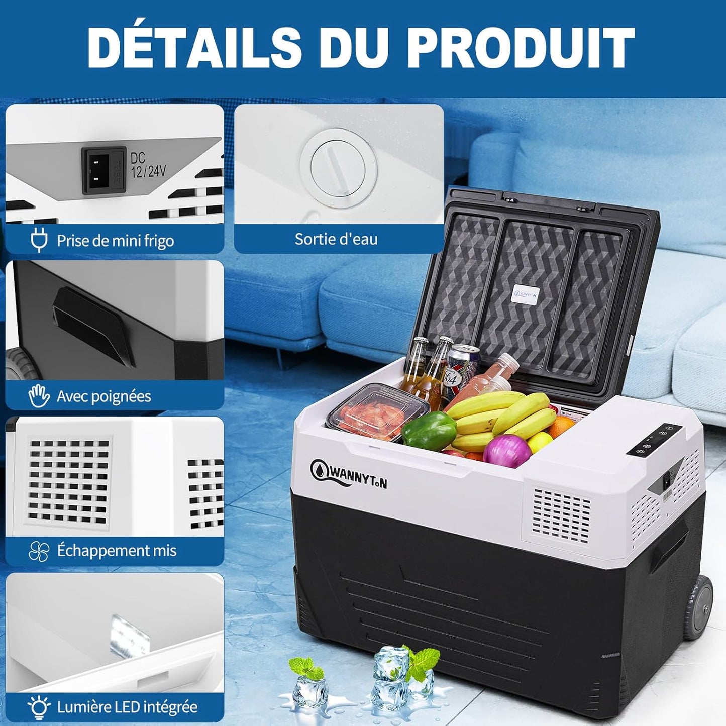 Glacière Électrique Voiture, 48 L, Mini Frigo, Glacière À Compression, 12/24/100-240 V, Réfrigérateur Portable Pour Voiture, Camion, Bateau, Camping-Car