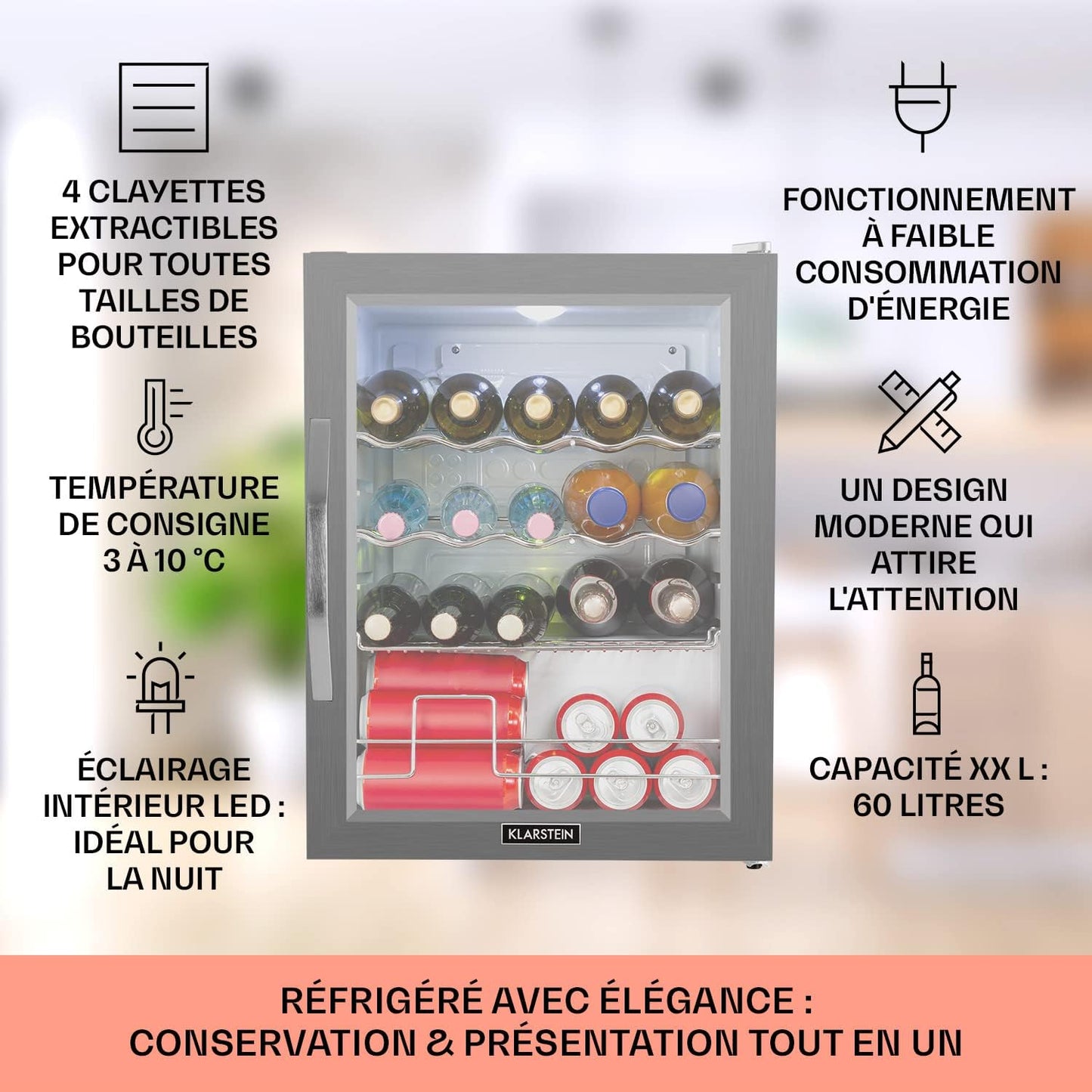 Mini Frigo De Chambre Et Bureau Pour Boisson, Silencieux, Refrigerateur Bar 60L, Pour Camping, Étagères Réglables, Ondulés Pour Le Vin, Cannette, Beer Fridge