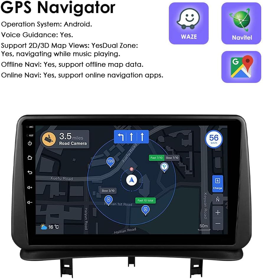 Eustock Android 13 Autoradio 9" Pour Renault Clio 3 2005-2014 4 Cœurs 2 Go Et 64 Go De Mémoire, Prend En Charge Carplay/Android Auto, Commande Au Volant, Wi-Fi/4G, AM/FM