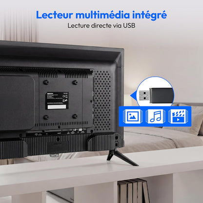 TV 24 Pouces Full HD (59,9 Cm) Television (Idéal Pour Camping, Camping-Car, Camion, Jardin, Adaptateur Voiture 12V, Triple Tuner, HDMI, USB, MD 824000)