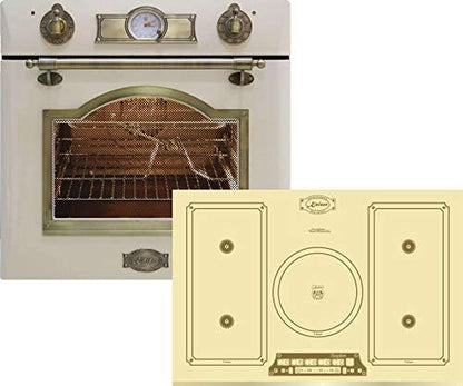 EH 6355 Elfem Four Encastré Électrique 67L + KCT 7795 Elfem Plaque De Cuisson À Induction 77 Cm - Ivory/Luxe/Rétro/8 Fonctions/Autosuffisant