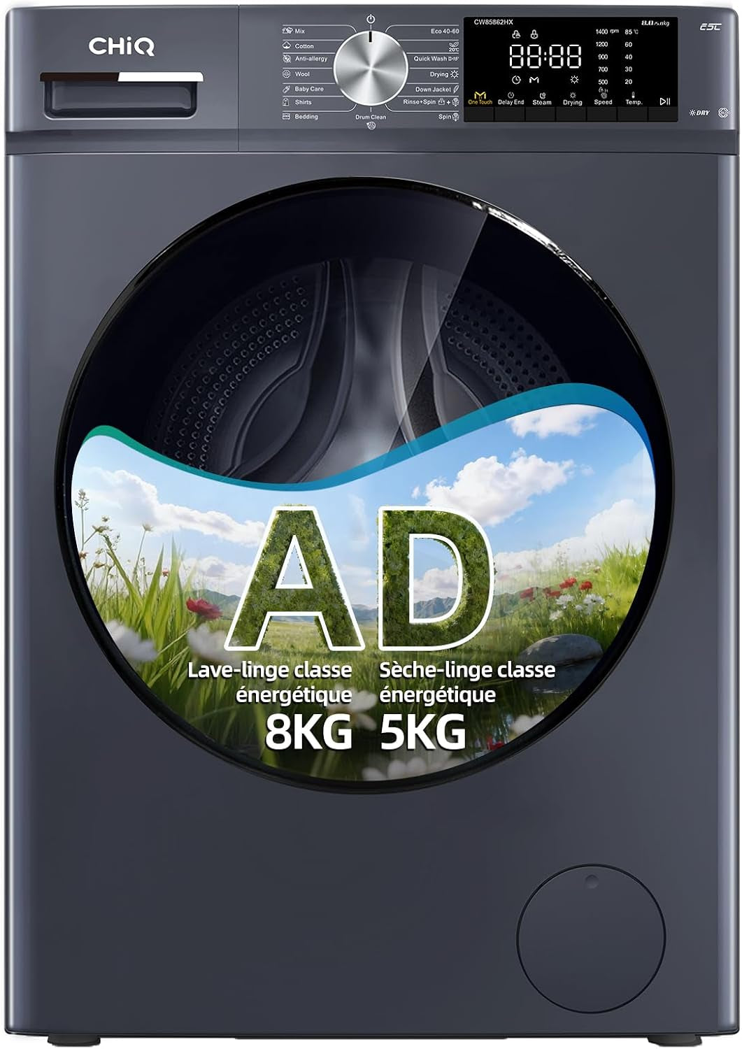 8/5Kg Lave-Linge Séchant Avec Classe A/D Pour Petit Foyer Gris | Lavage Vapeur, Programme Literie, Baby Care, Doudoune, Moteur Inverter, 1400 T/Min, 520Mm, 76Db, CW85862HX