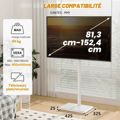 Support TV Au Sol Pour Téléviseurs De 32 À 60 Pouces, Support TV Haut Avec Pieds De Support, Support Tvs D'Angle Slim, Hauteur Réglable, Pivotant, Max VESA 400X400Mm Jusqu'À 40Kg