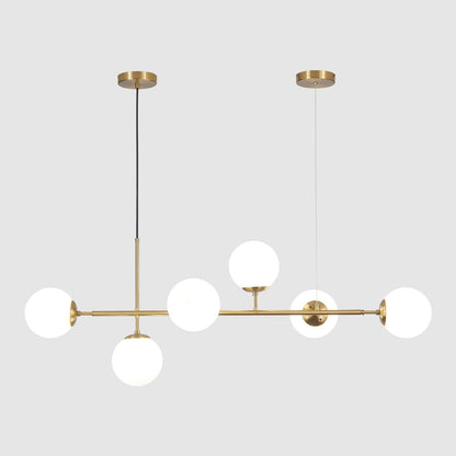 Lighting Lustre Vintage En Verre À 6 Lumières Pour Salon, Lustre Linéaire Moderne En Forme De Globe Blanc, Luminaire Suspendu Doré En Laiton Du Milieu Du Siècle Pour Cuisine