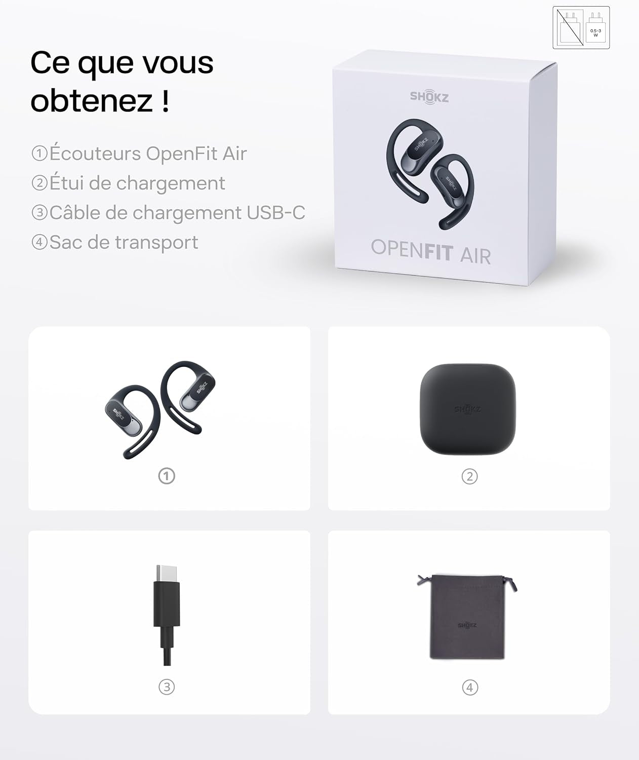 Openfit Air Écouteurs À Oreilles Libres, Charge Rapide - Noir | Bluetooth Sans Fil Avec Microphone, Crochet D’Oreille Air, Charge Rapide, 28 H D’Autonomie, Étanchéité IP54 Pour Le Sport