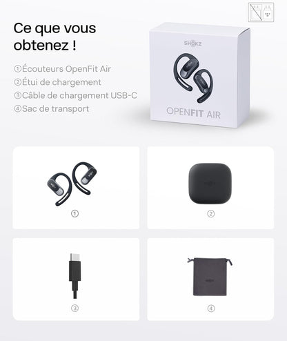 Openfit Air Écouteurs À Oreilles Libres, Charge Rapide - Noir | Bluetooth Sans Fil Avec Microphone, Crochet D’Oreille Air, Charge Rapide, 28 H D’Autonomie, Étanchéité IP54 Pour Le Sport