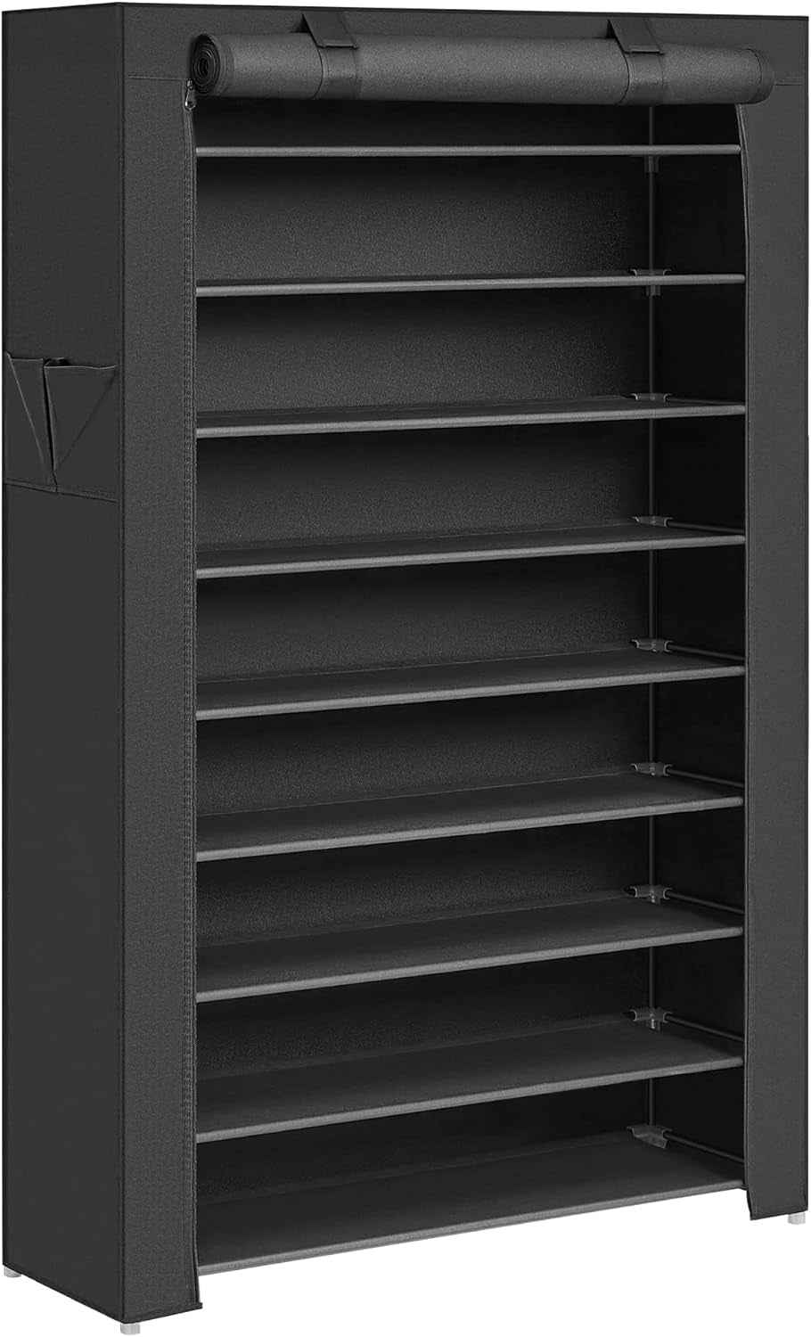 Étagère À Chaussures En Tissu À 10 Niveaux, Meuble De Rangement 28 X 88 X 160 Cm, Avec Housse De Protection, Chaussures De Sport, Talons Hauts, Pantoufles, Cadre En Métal, Noir RXJ36H