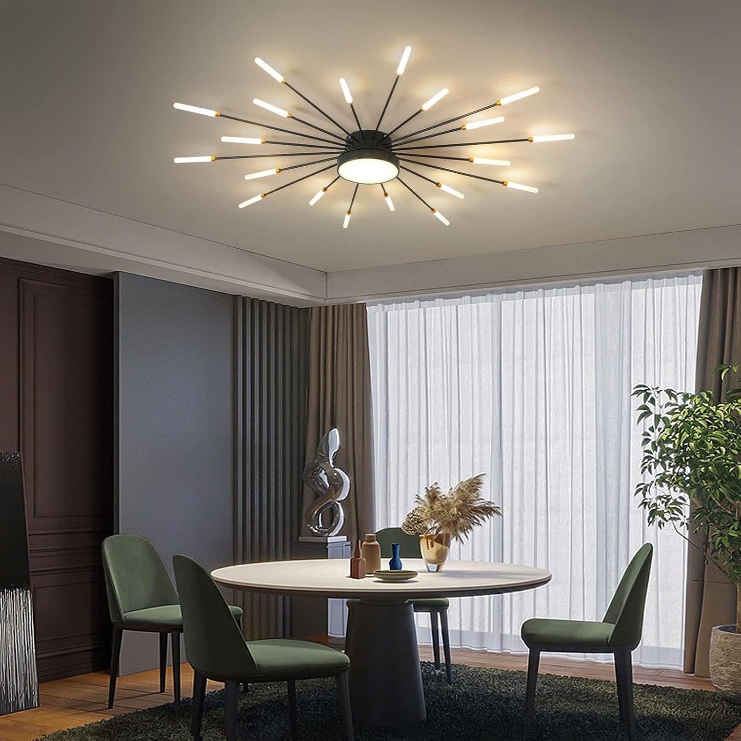 Plafonnier LED Moderne 20 + 1 Têtes Lustres Noirs Semi-Affleurants Éclairage De Plafond Pour Chambre Salon Cuisine Salle À Manger Restaurant