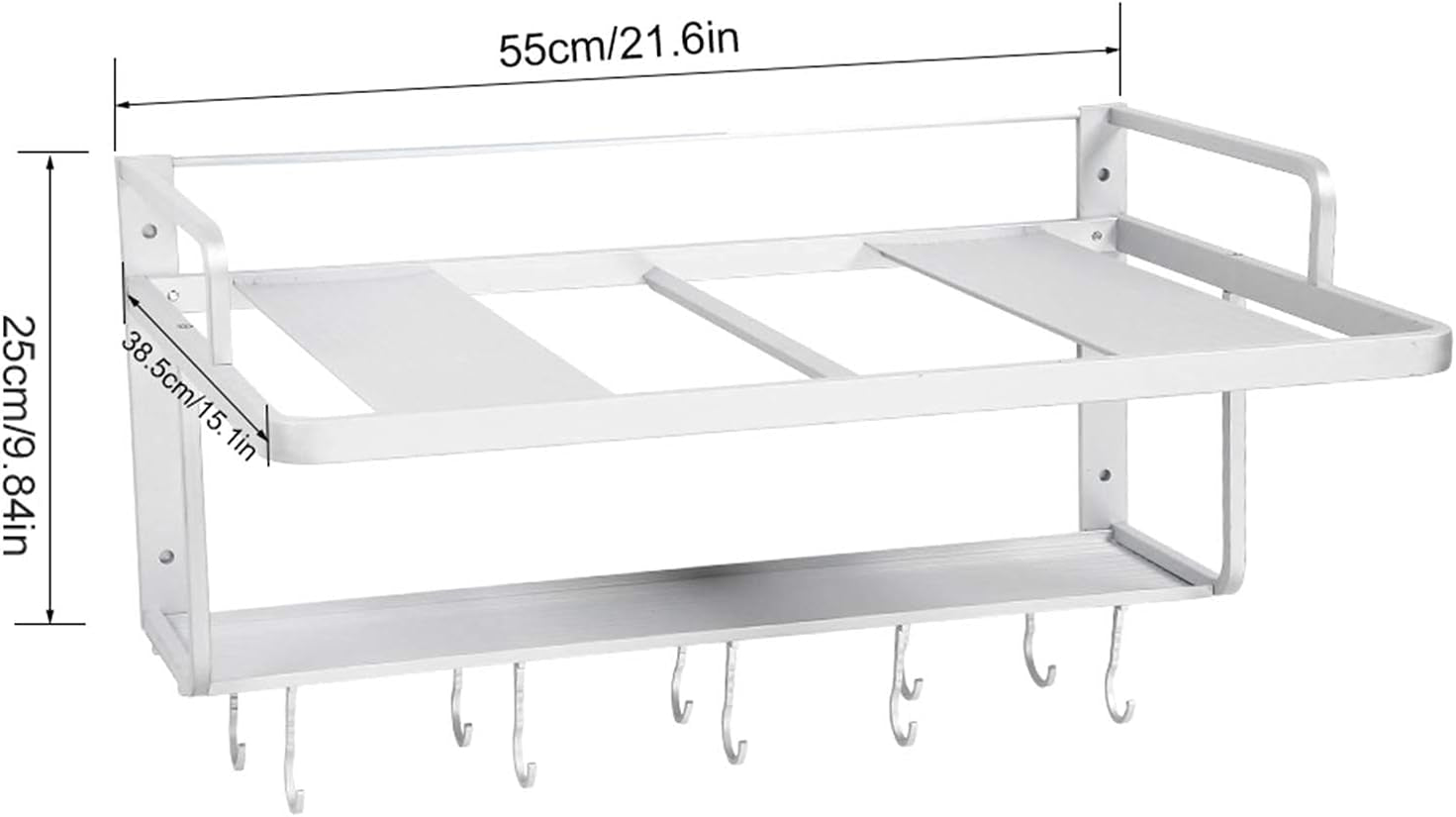 Etagere Micro Ondes Murale, Support De Four À Micro-Ondes, Étagère À Micro-Ondes, Support De Four À Double Couche En Aluminium, Avec Crochet Multifonction Pour Cuisine, 54,9 X 38,4 X 25 Cm