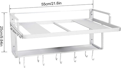 Etagere Micro Ondes Murale, Support De Four À Micro-Ondes, Étagère À Micro-Ondes, Support De Four À Double Couche En Aluminium, Avec Crochet Multifonction Pour Cuisine, 54,9 X 38,4 X 25 Cm