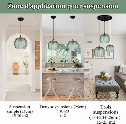 Suspension Luminaire Verre, Lustre Salon Moderne, Abat-Jour En Verre Réglable En Hauteur,Cordon 150 Cm, Pour Chambre,Cuisine,Salle À Manger E27 Ampoule