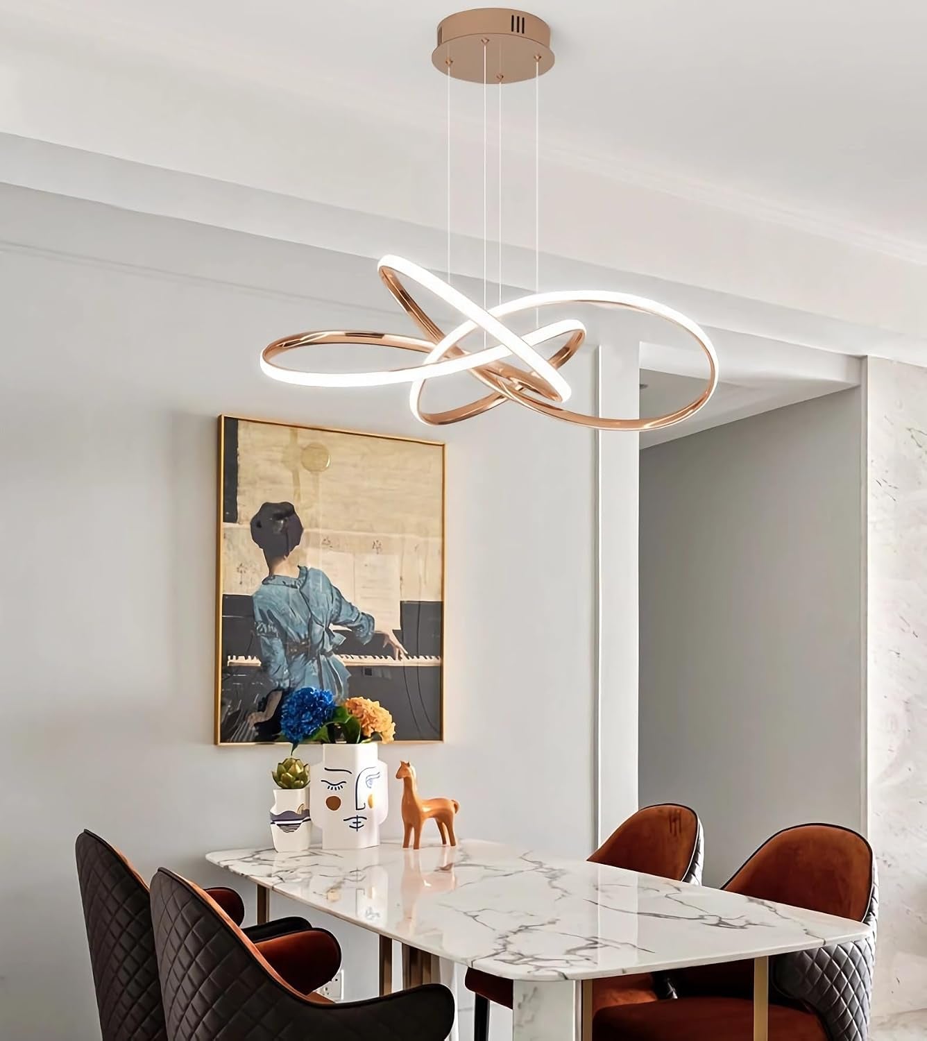 Lampe Pendante Moderne LED En Spirale, 64W Dimmable Avec Télécommande, Hauteur Réglable, Pour Le Salon, La Chambre À Coucher, La Salle À Manger, L'Îlot De Cuisine (B - Or)