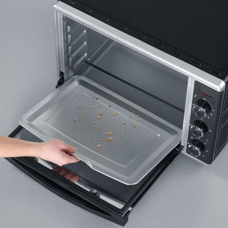 Mini-Four À Chaleur Tournante 42 L Avec Pierre À Pizza Et Tournebroche, Four Posable 1 800 W Design Élégant, Électrique Avec Minuteur 120 Min, Noir/Inox, to 2058