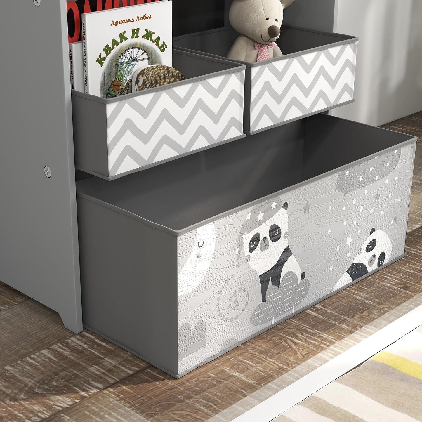 Meuble Rangement Enfant 6 Boîtes Amovibles En Tissu Non Tissé Gris | Rangement Jouet Enfant, Bibliothèque, Organisateur De Jouets Pour Salle De Jeu, Garderie, École, 63 X 30 X 66 Cm