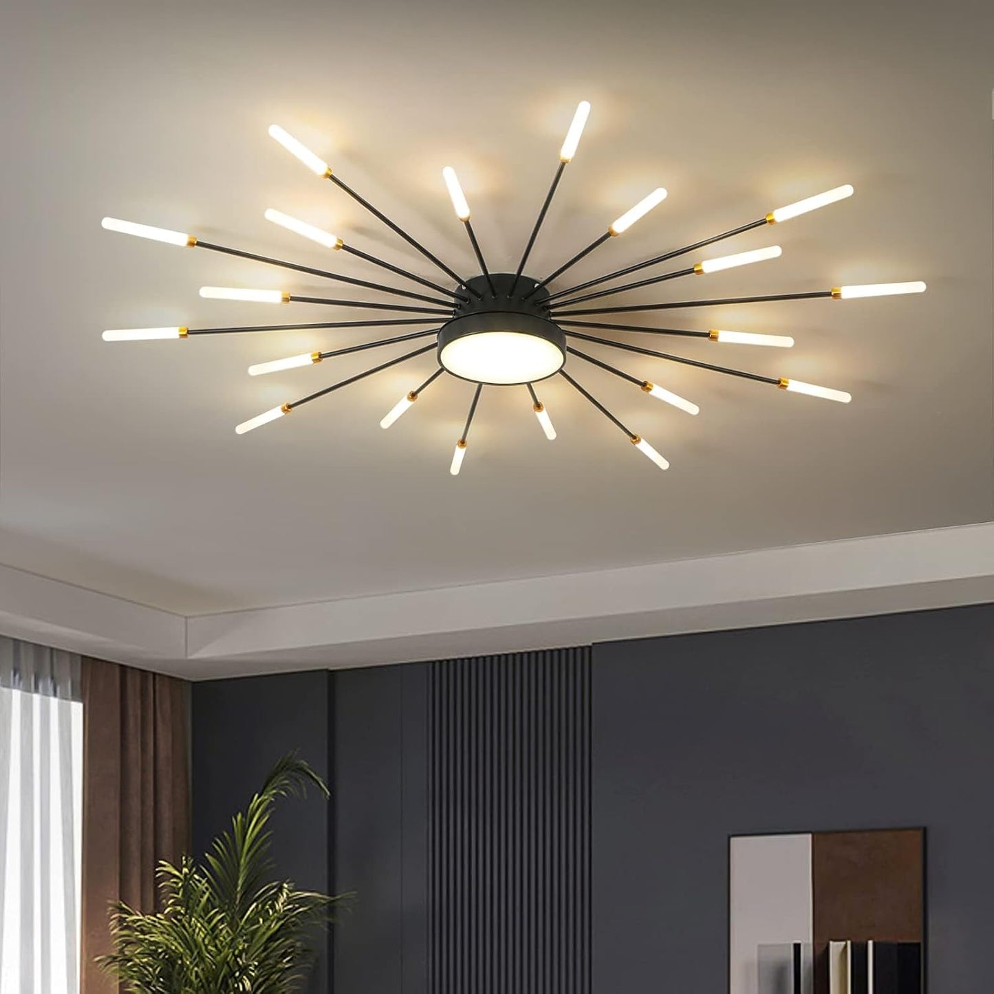Plafonnier LED Moderne 20 + 1 Têtes Lustres Noirs Semi-Affleurants Éclairage De Plafond Pour Chambre Salon Cuisine Salle À Manger Restaurant