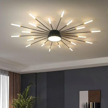 Plafonnier LED Moderne 20 + 1 Têtes Lustres Noirs Semi-Affleurants Éclairage De Plafond Pour Chambre Salon Cuisine Salle À Manger Restaurant