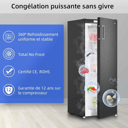 Congélateur Armoire 166L Avec No Frost & 4 Étoiles Noir（Fsd166Ne4E） | 3 Tiroirs, 2 Abattants, Multi Airflow, 144Cm H, Éclairage LED, Porte Réversible, Gain De Place
