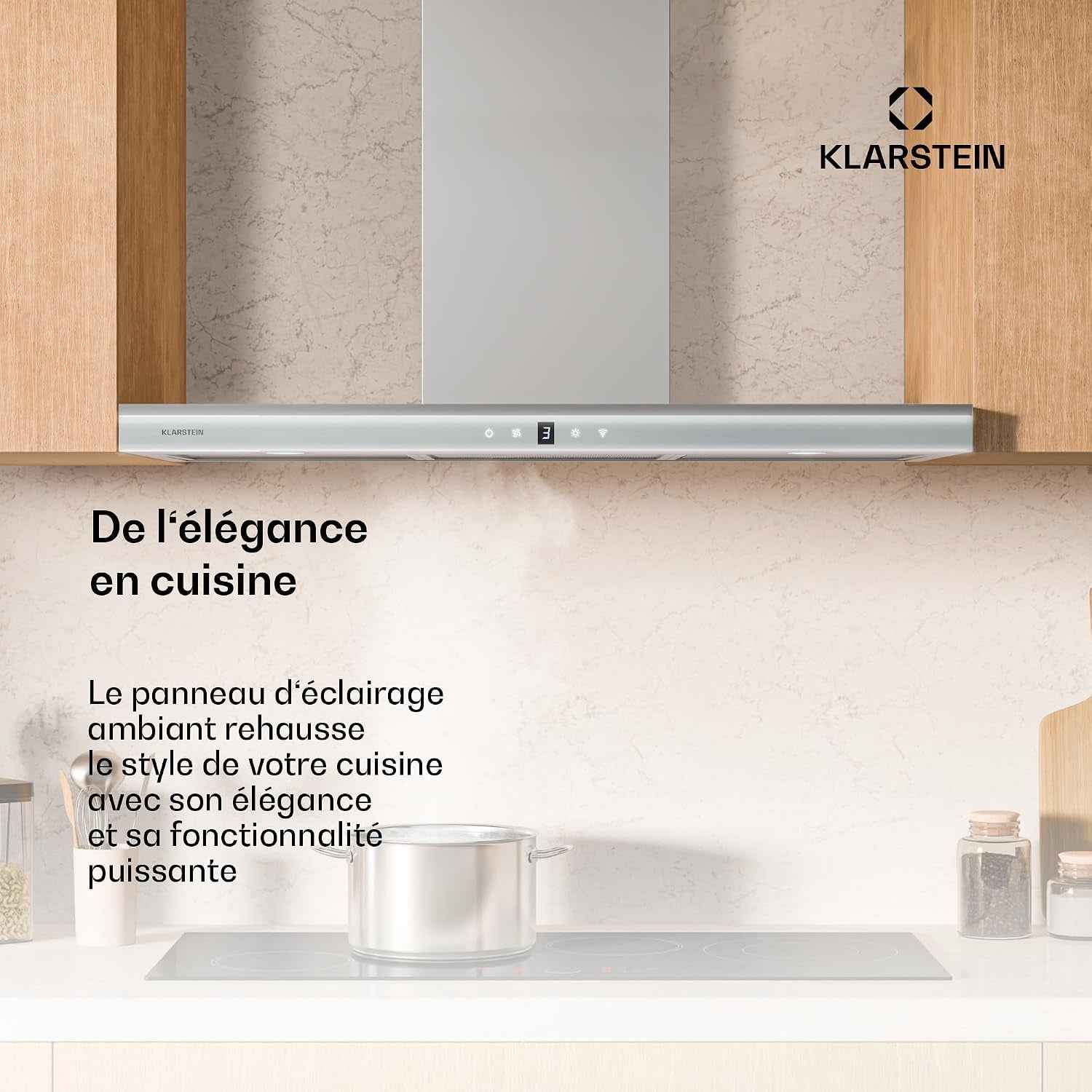 Klarstein Auriana Hotte Murale - 90Cm Hotte Aspirante, Débit 700 M³/H, A+ Énergie, Éclairage LED 6000K, Wifi & Tactile, Silencieuse 56 Db, Filtre À Charbon, Noir