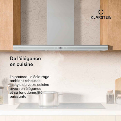 Klarstein Auriana Hotte Murale - 90Cm Hotte Aspirante, Débit 700 M³/H, A+ Énergie, Éclairage LED 6000K, Wifi & Tactile, Silencieuse 56 Db, Filtre À Charbon, Noir