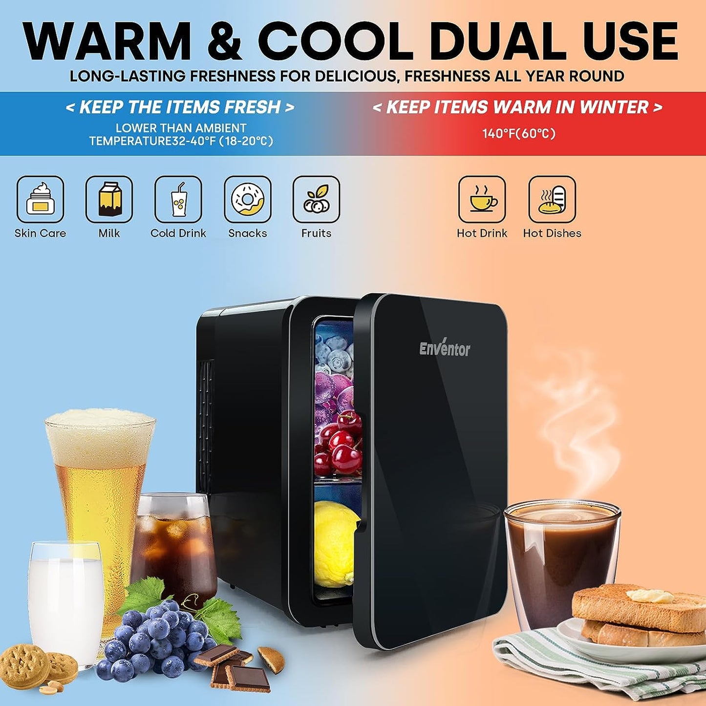 Mini Frigo 4 Litres, Petit Réfrigérateur Portable, 6 Canettes, Mini Réfrigérateurs Cosmétiques Pour Cooler and Warmer, Mini Petit Frigo Pour Chambre/Voiture/Voyage/Boissons/Fruits, Noir