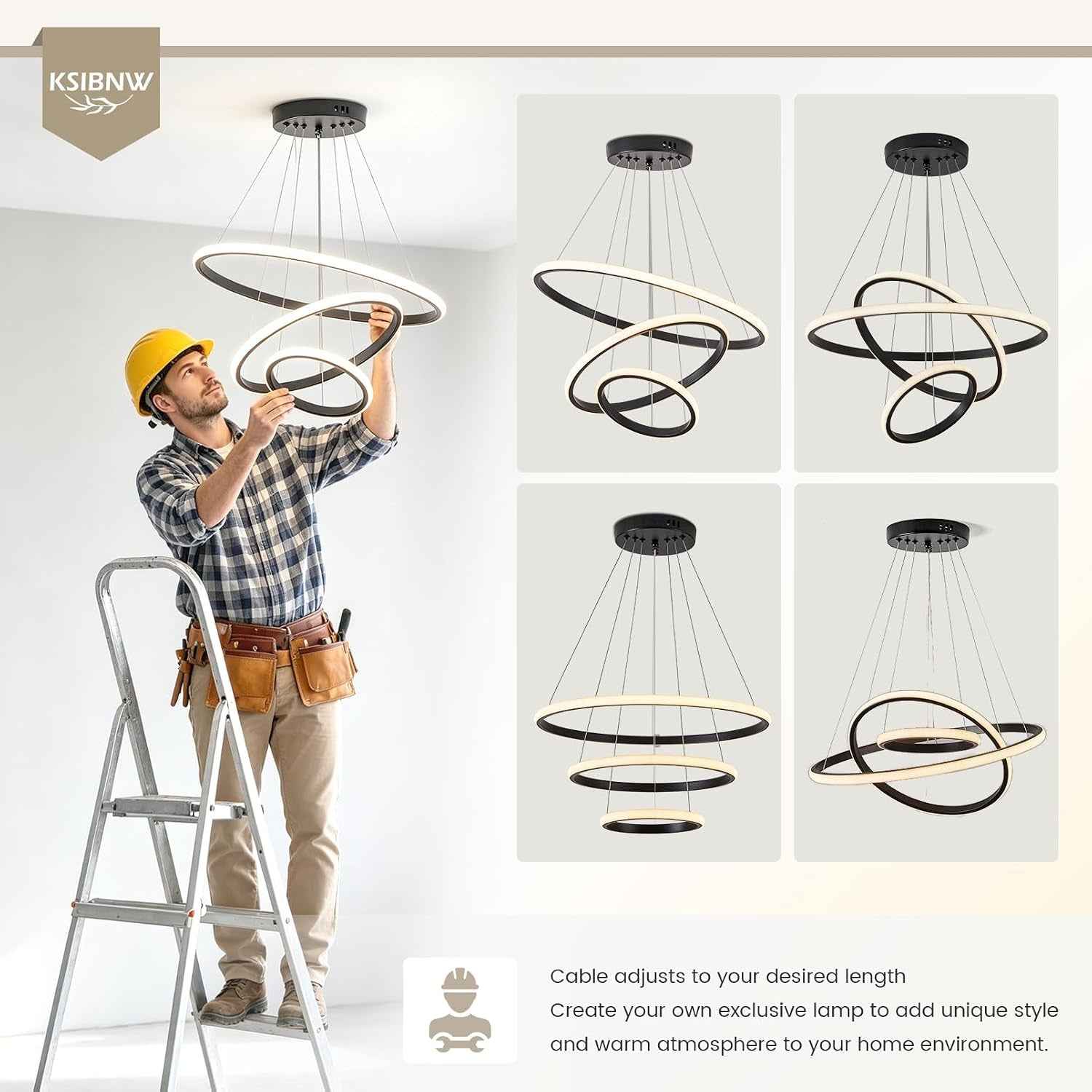Lustre Salon 3 Anneaux Moderne, 45W Suspension Led Salon Luminaire Chambre Dimmables Lampe Suspension Avec Télécommande & APP Contrôle Acrylique Rond or 2700K-6500K Luminosité Réglable