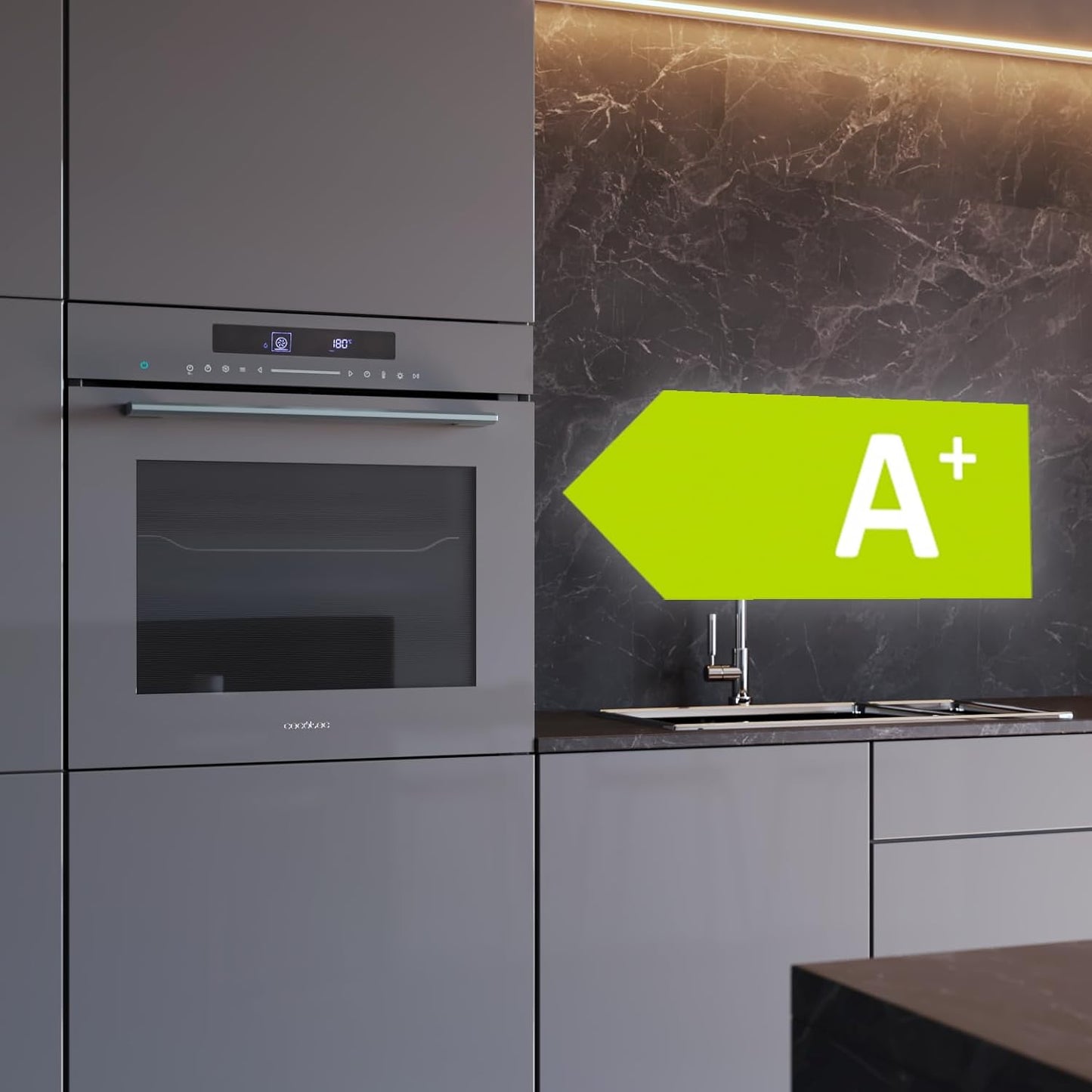 Four Encastrable 60Cm Bolero Hexa SM406000 Glass Grey A+. 2900W, 72L, 12 Fonctions Avec Steak Master, Pizza Master, Steam Assist, Steam Easyclean, Mode Eco Et Décongélation, Electronic Timer