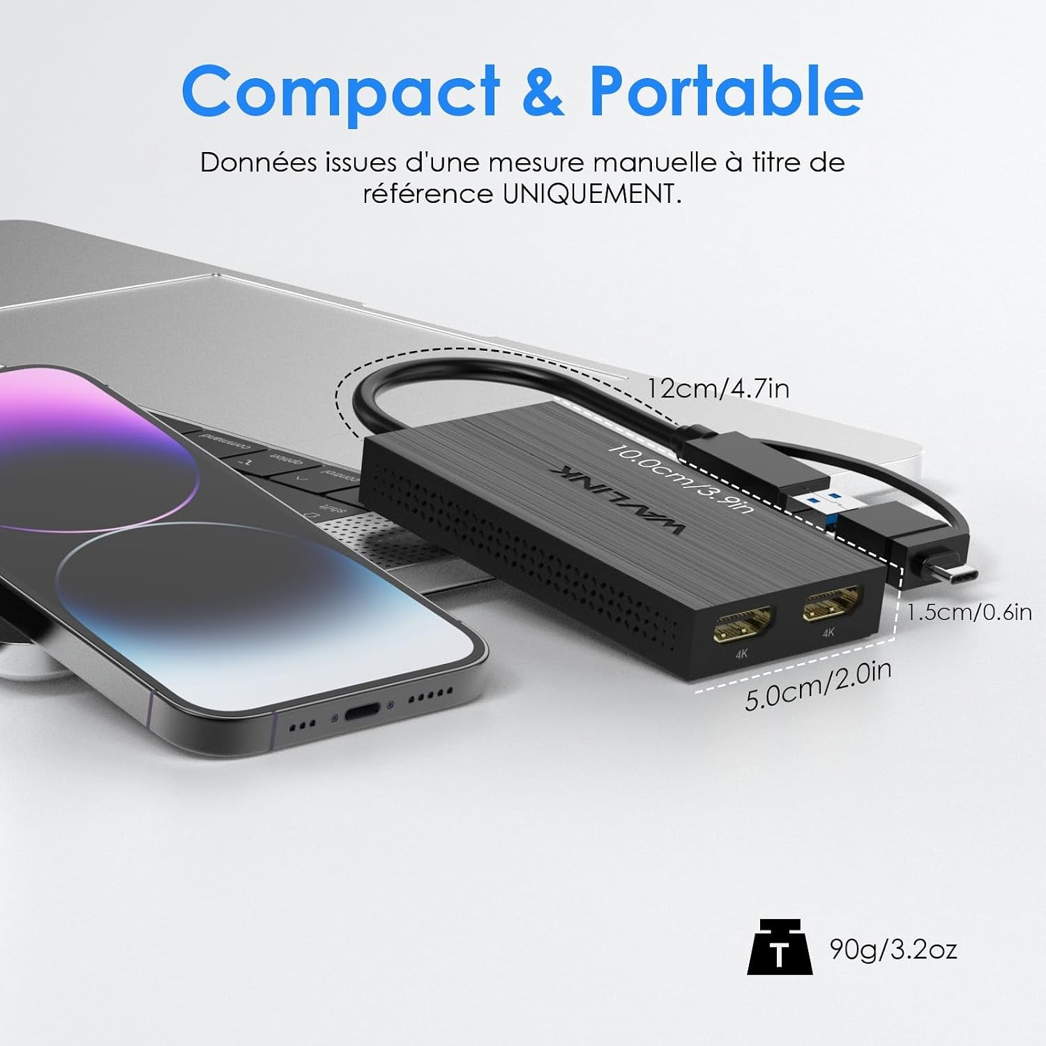 Adaptateur USB 3.1/USB C Vers HDMI Double, Displaylink Dual 4K@60Hz Monitor Hub, Compatible Macbook M1/M2/M3/M4, New Macbook Neo, Windows