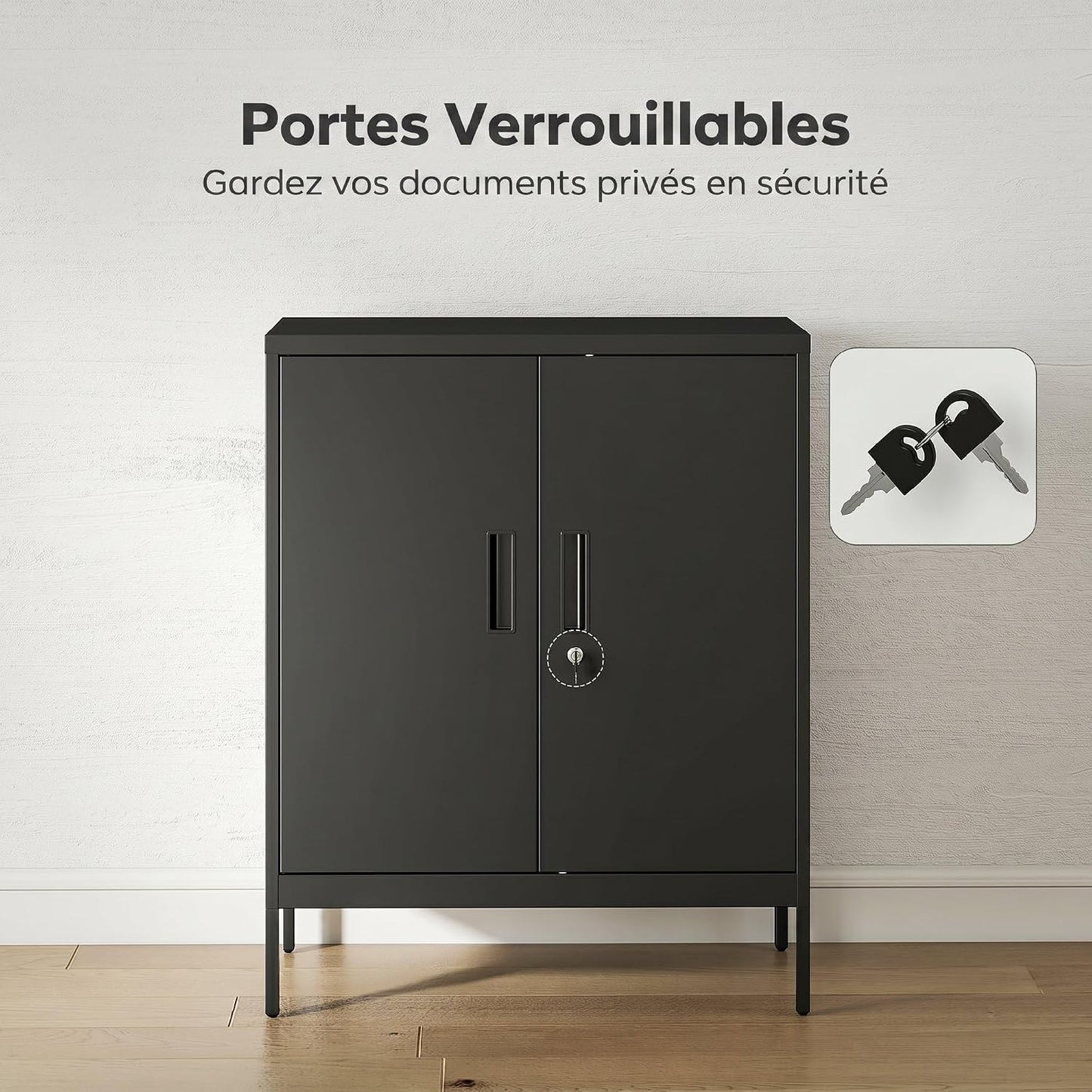 Armoire De Bureau Métallique Avec Serrure 80 X 40 X 100 Cm Noir | Meuble De Rangement En Acier, 2 Portes, 2 Étagères Réglables, Classeur Rangement Documents Industriel, Bureau Ou Garage