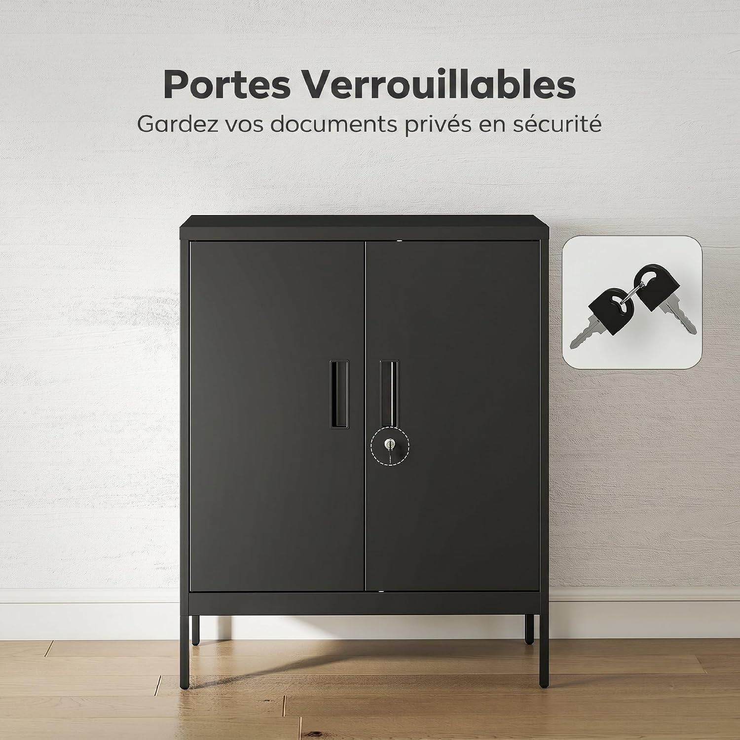 Armoire De Bureau Métallique Avec Serrure 80 X 40 X 100 Cm Noir | Meuble De Rangement En Acier, 2 Portes, 2 Étagères Réglables, Classeur Rangement Documents Industriel, Bureau Ou Garage