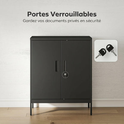 Armoire De Bureau Métallique Avec Serrure 80 X 40 X 100 Cm Noir | Meuble De Rangement En Acier, 2 Portes, 2 Étagères Réglables, Classeur Rangement Documents Industriel, Bureau Ou Garage