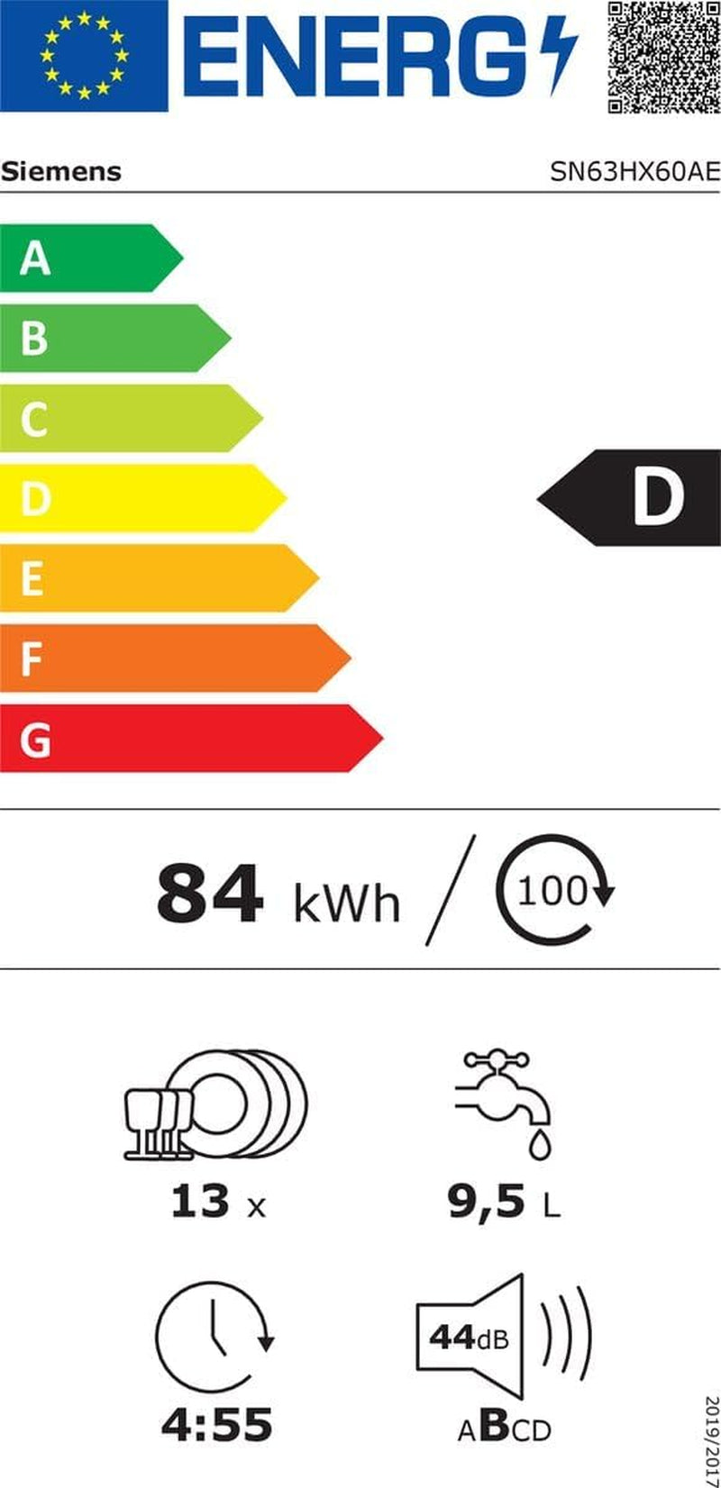 Lave Vaisselle Tout Integrable 60 Cm SN63HX60AE IQ300, 13 Cvts, 44Db, Home Connect