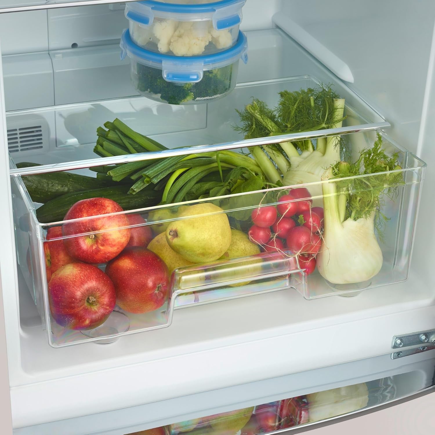 Réfrigérateur Congélateur Combiné Total Nofrost, Pose Libre, Largeur 60 Cm, 315 L, Classe E, Veggibox Inclus, Rétro, Crème, RKG 8999