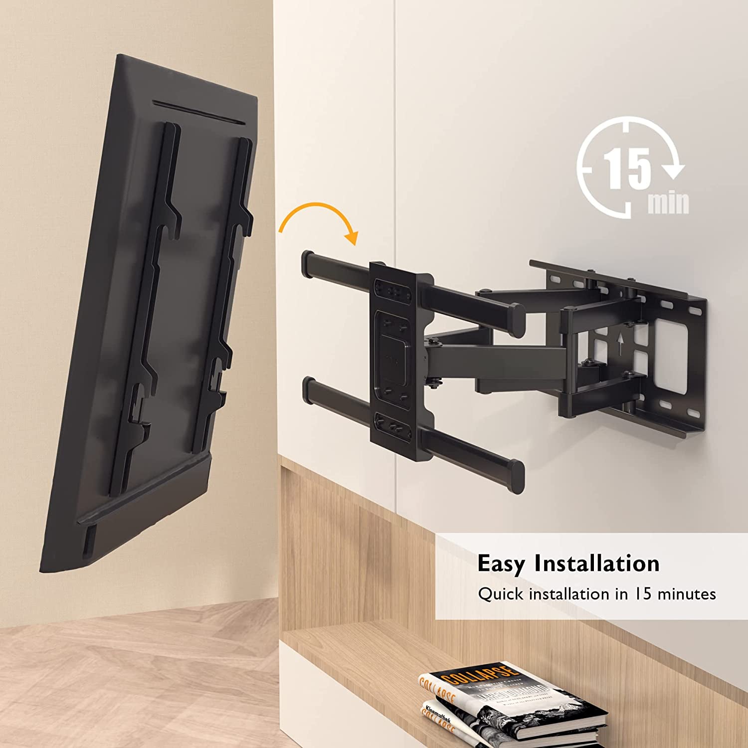 Support Mural TV À Double Bras, 32-84 Pouces, Charge 60 Kg | VESA Max 600X400Mm, Inclinaison Et Pivotement Réglables, Pour LCD LED Téléviseurs Plats Ou Incurvés