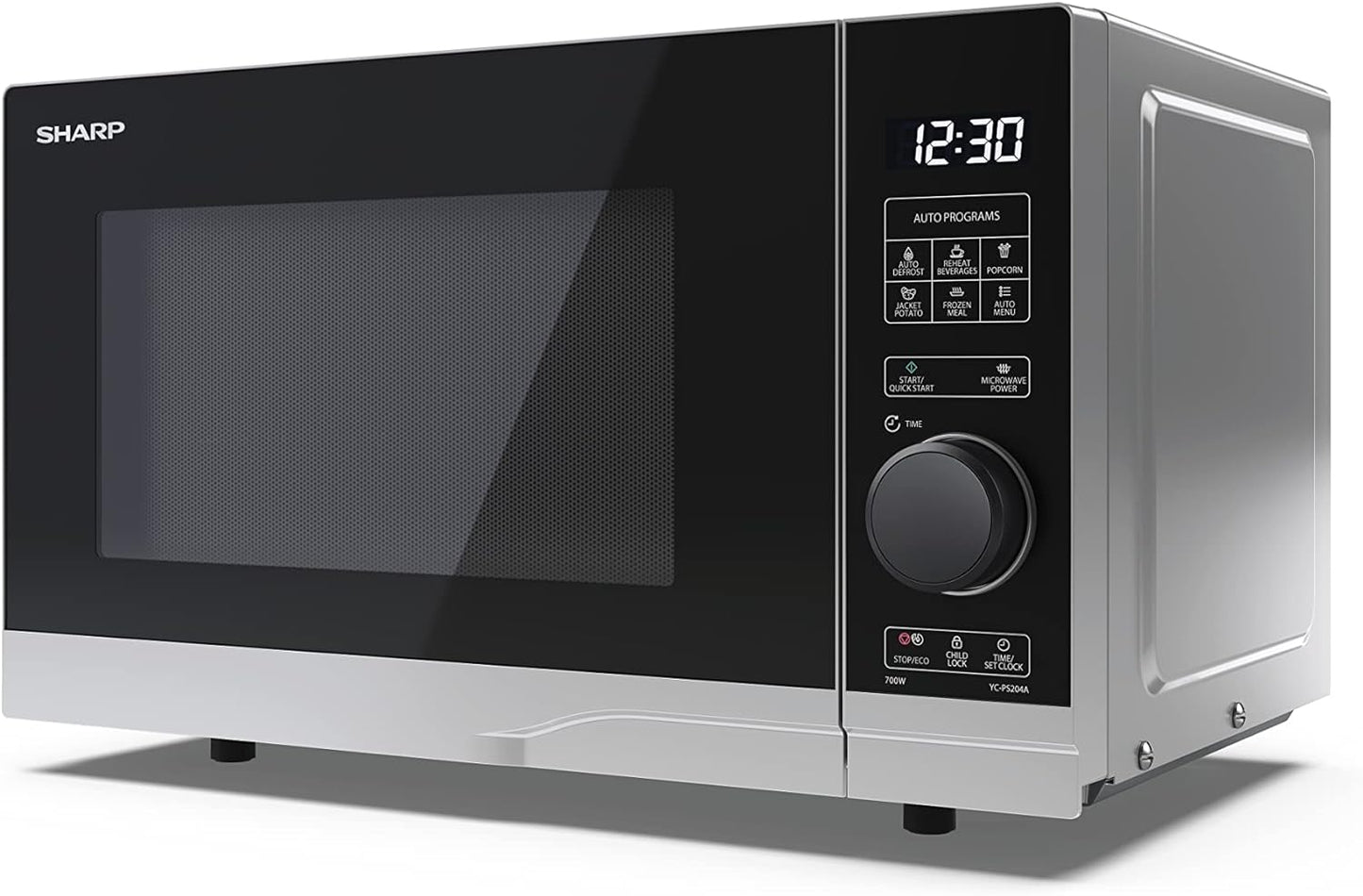 YC-PS204AE-S Micro-Ondes 700 W 20 L 10 Niveaux De Puissance Fonction Eco Décongélation Sécurité Enfant Argenté/Noir