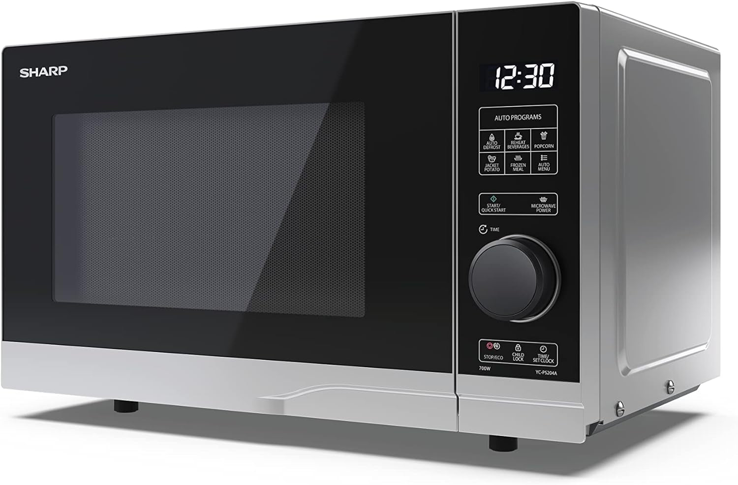 YC-PS204AE-S Micro-Ondes 700 W 20 L 10 Niveaux De Puissance Fonction Eco Décongélation Sécurité Enfant Argenté/Noir