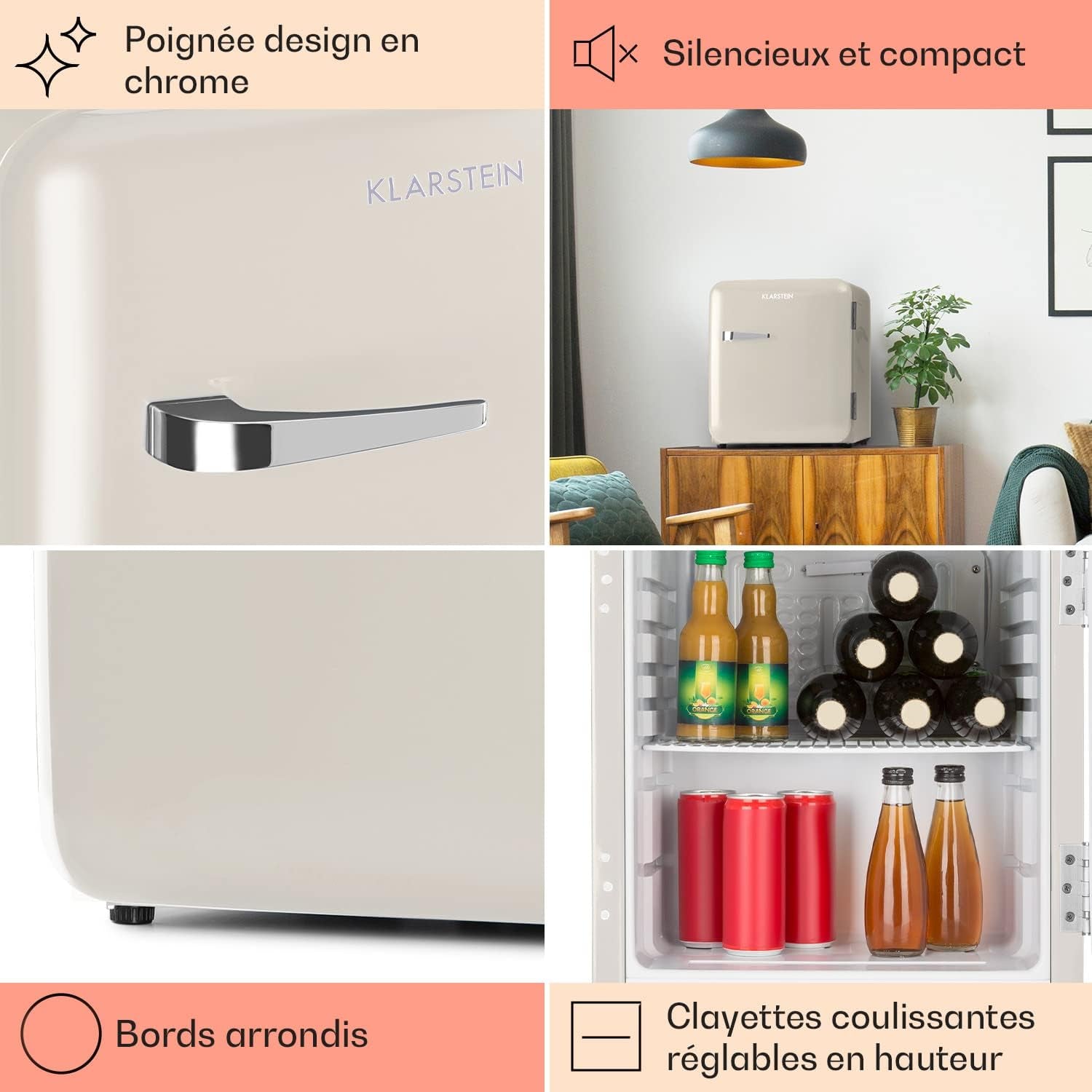 Mini Frigo De Chambre De 48L Pour Snacks Et Boissons, Petit Frigo Top Silencieux, Mini Bar, Petit Réfrigérateur Camping, Mini Frigo Cosmetique, Refrigerateur Avec Étagères Réglables, 0-10°C