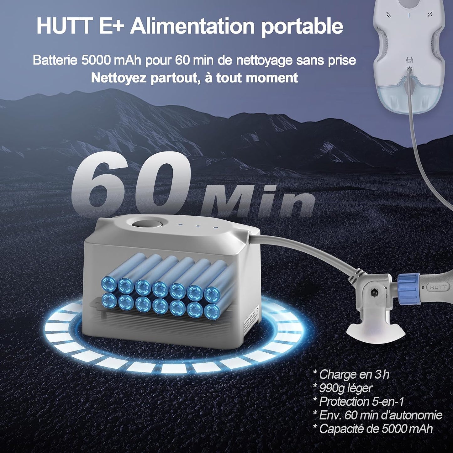 S7 plus Robot Nettoyeur De Vitre Avec Alimentation Portable, Robot Lave Vitre Sans Fil Avec Gicler L'Eau Automatique, Tampons Dual Moteur Flottant 3D, Protection Multiples, Télécommande