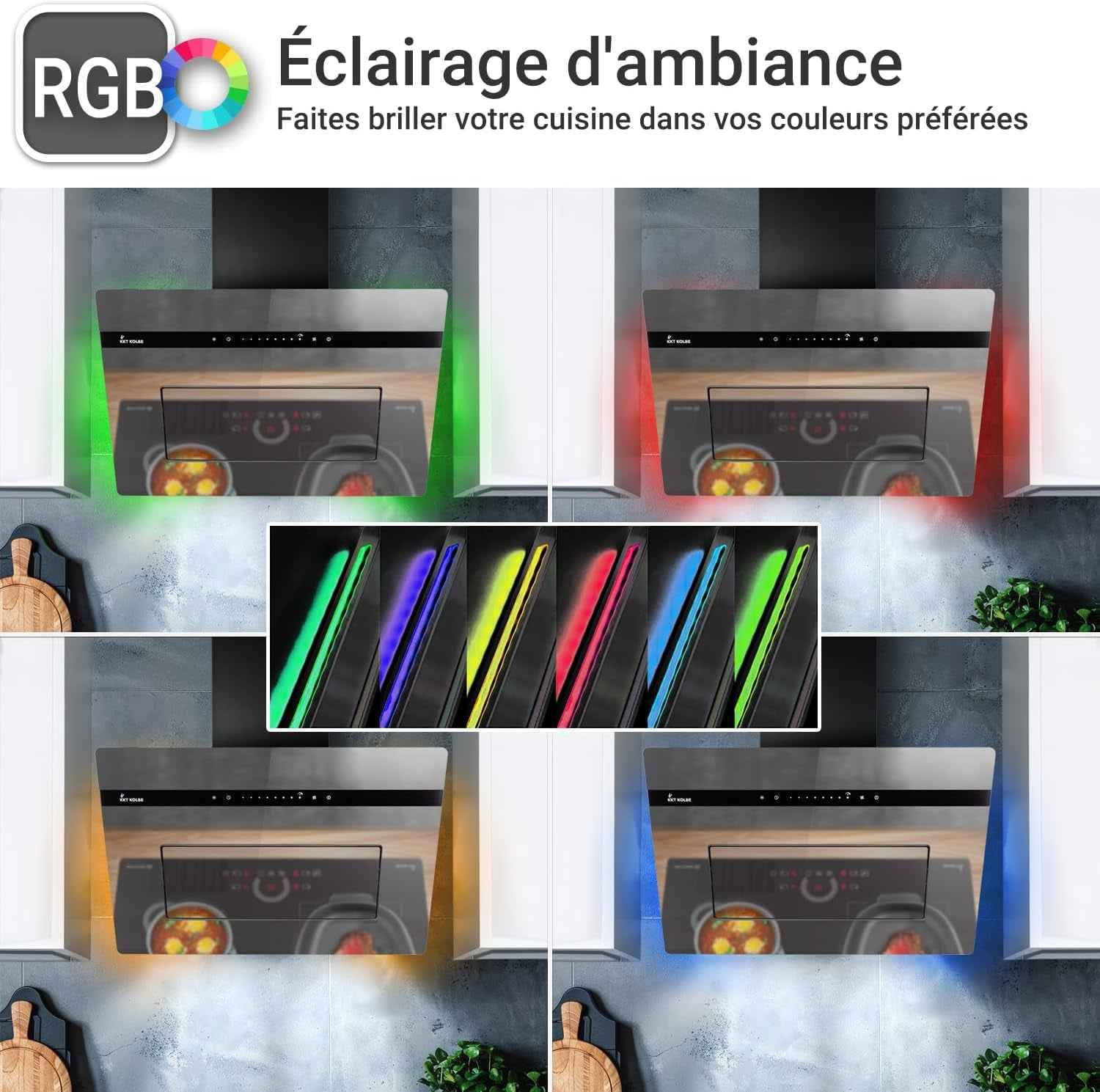 A+++ Hotte Aspirante 80 Cm 782 M³/H Drain Uringang Capot Mural Sans Tête | Miroir En Verre Noir | Démarrage Différé | Smart Wifi App Wi-Fi | Sensortouch | Éclairage LED RGBW | PLOOM8005M