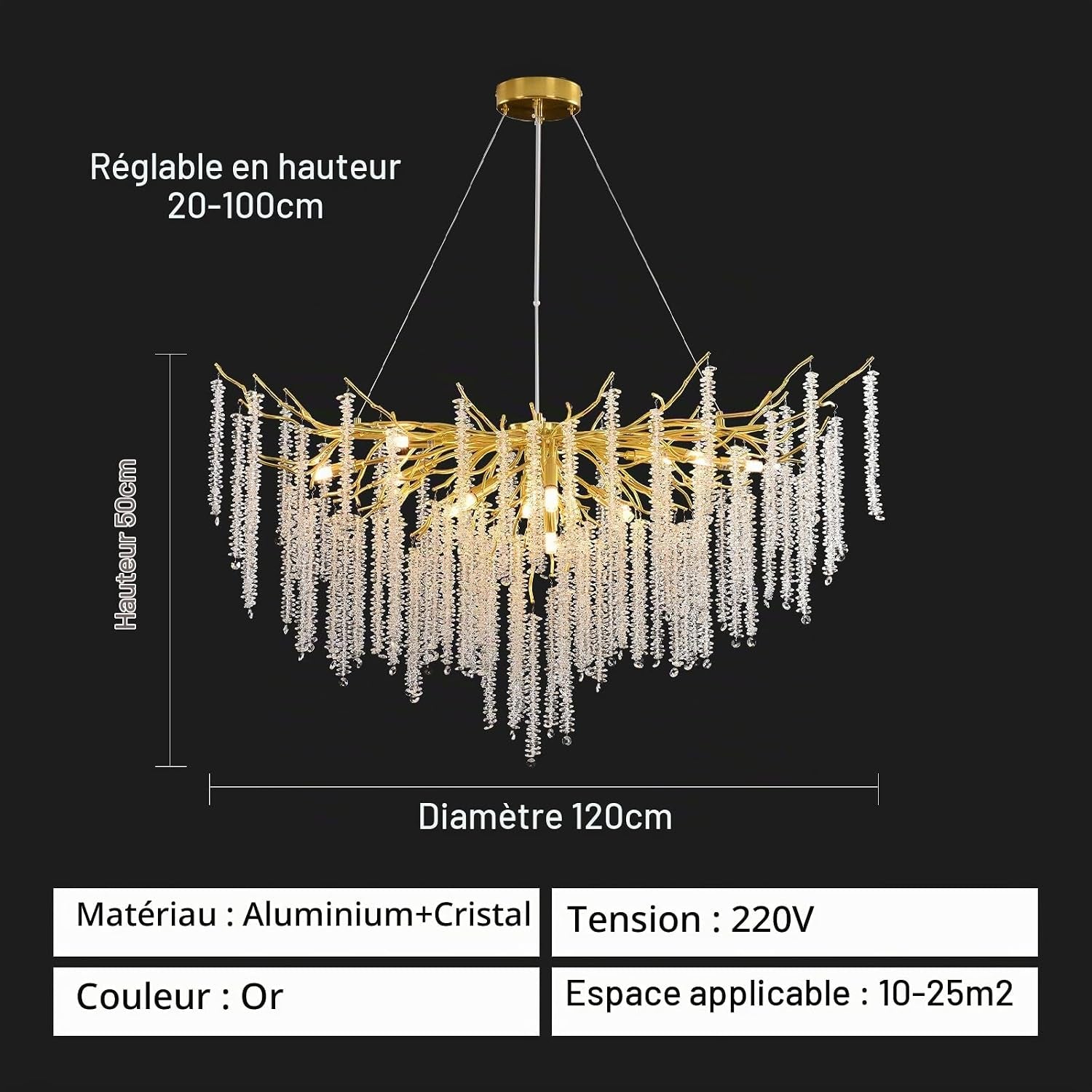 Lustre En Cristal Moderne,G9*12 Luxe Lampe À Pendentif En Cristal Rond,Postmoderne Chandelier Pour Salle À Manger, Cuisine, Salon, Chambre, Couloir, Café, Bar(Doré,G9*12,120Cm)