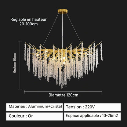 Lustre En Cristal Moderne,G9*12 Luxe Lampe À Pendentif En Cristal Rond,Postmoderne Chandelier Pour Salle À Manger, Cuisine, Salon, Chambre, Couloir, Café, Bar(Doré,G9*12,120Cm)