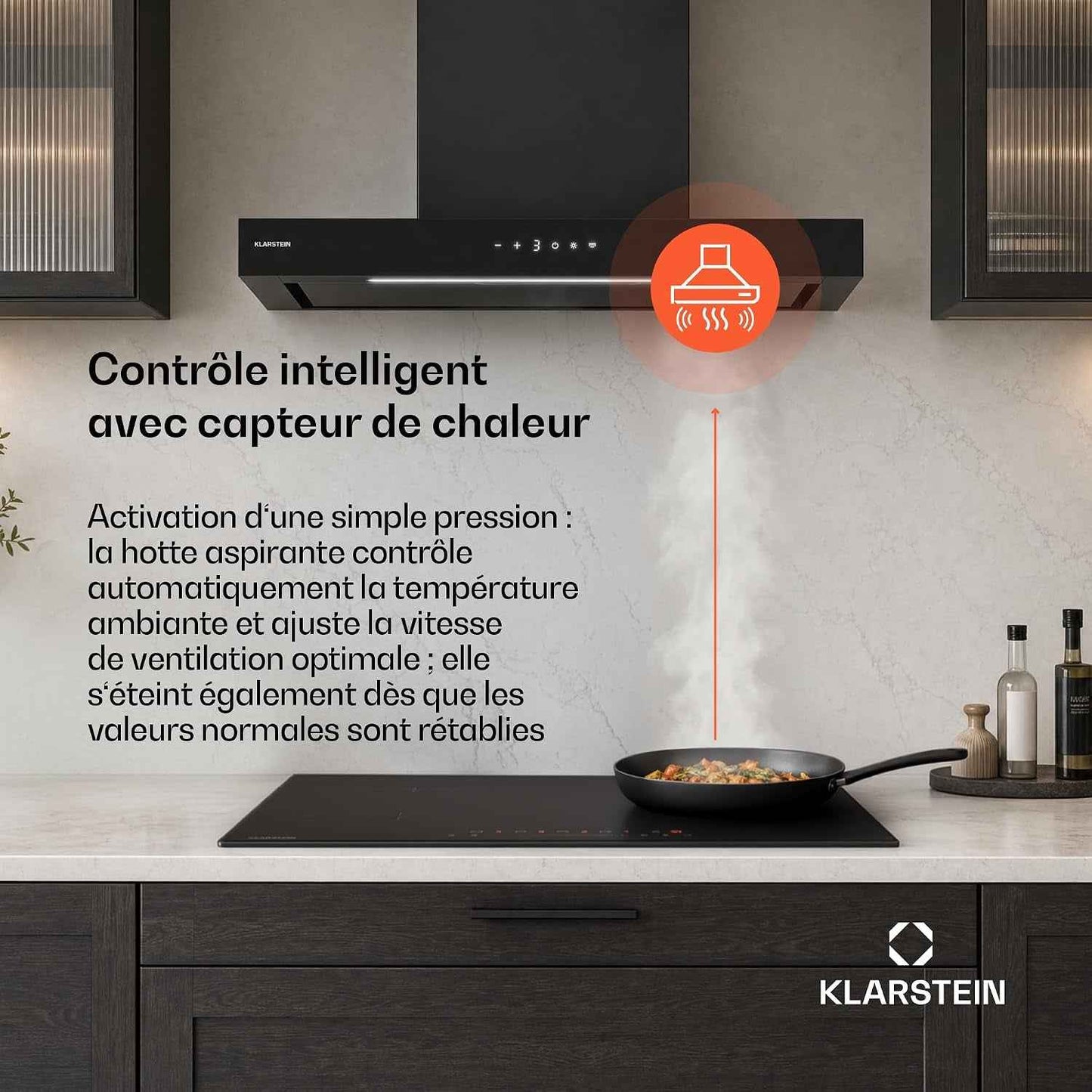 Vapura Hotte Murale – Extraction 609 M³/H, Capteur De Chaleur, Commandes Tactiles, Éclairage LED, Classe Énergétique A++